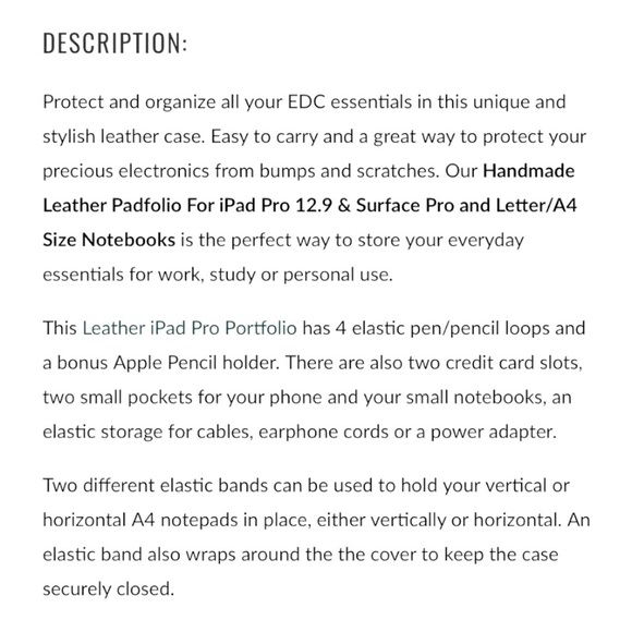 Galen Leather Handmade Leather Padfolio for iPad Pro 12.9 & Surface Pro and Lett - Picture 4 of 10